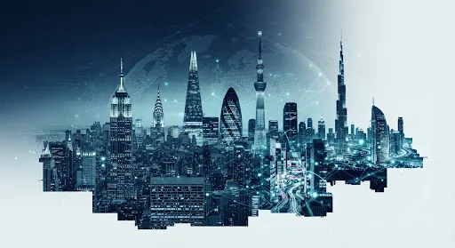 Global cityscapes representing international ecommerce markets