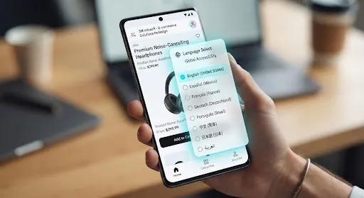 Multi-language ecommerce interface on a smartphone