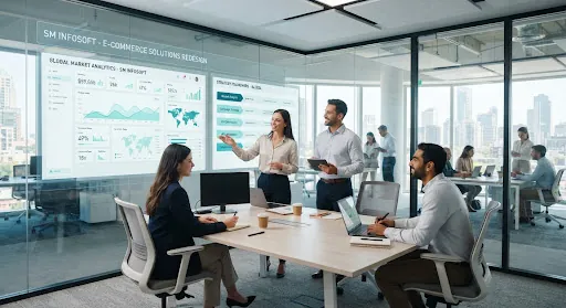 Digital strategists collaborating on global market analytics