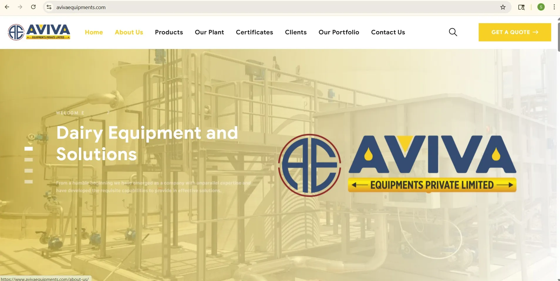 Aviva Equipment website preview